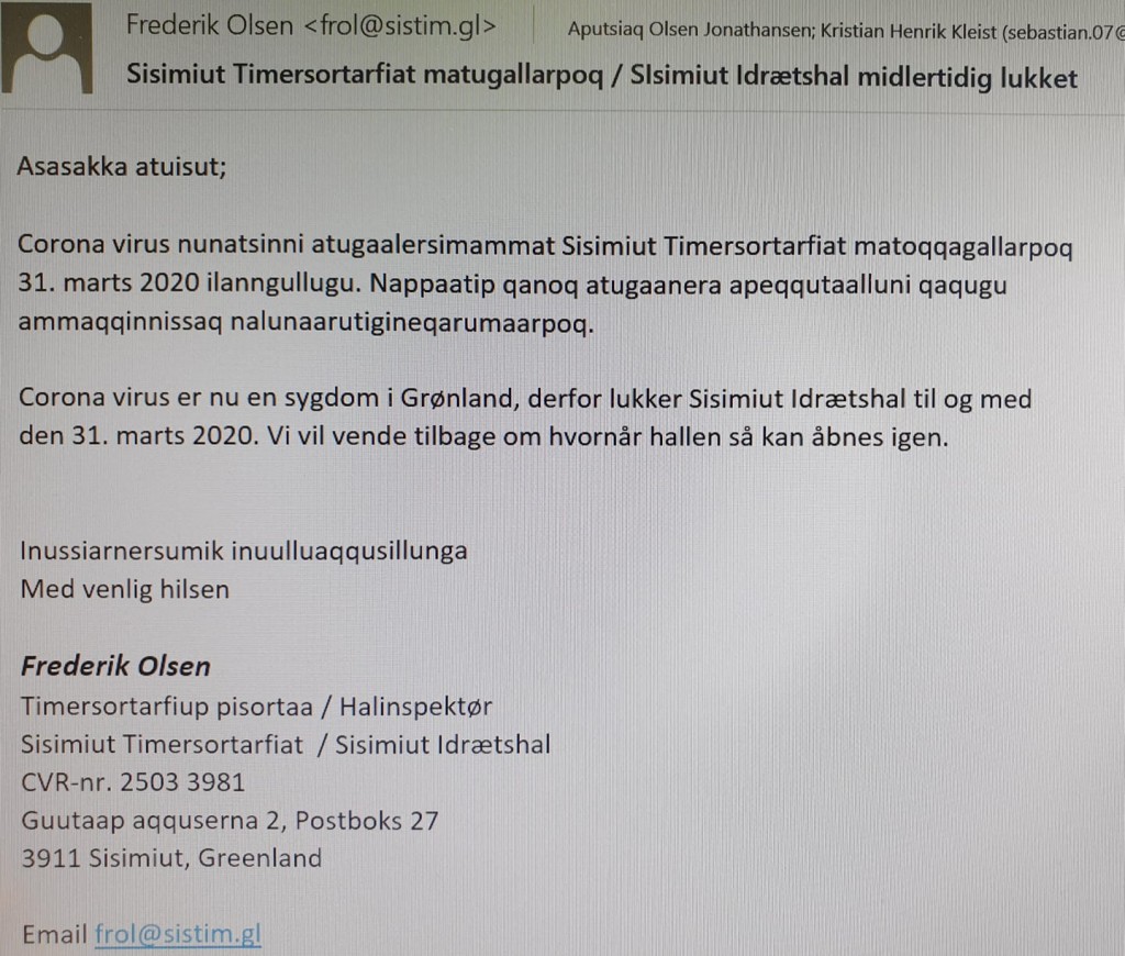 Sisimiut Timersortarfiat midlertidig lukket